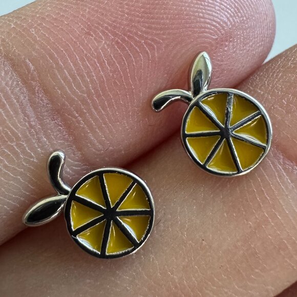 NEW Sterling Silver 925 Lemon Stud Earrings - Picture 1 of 4